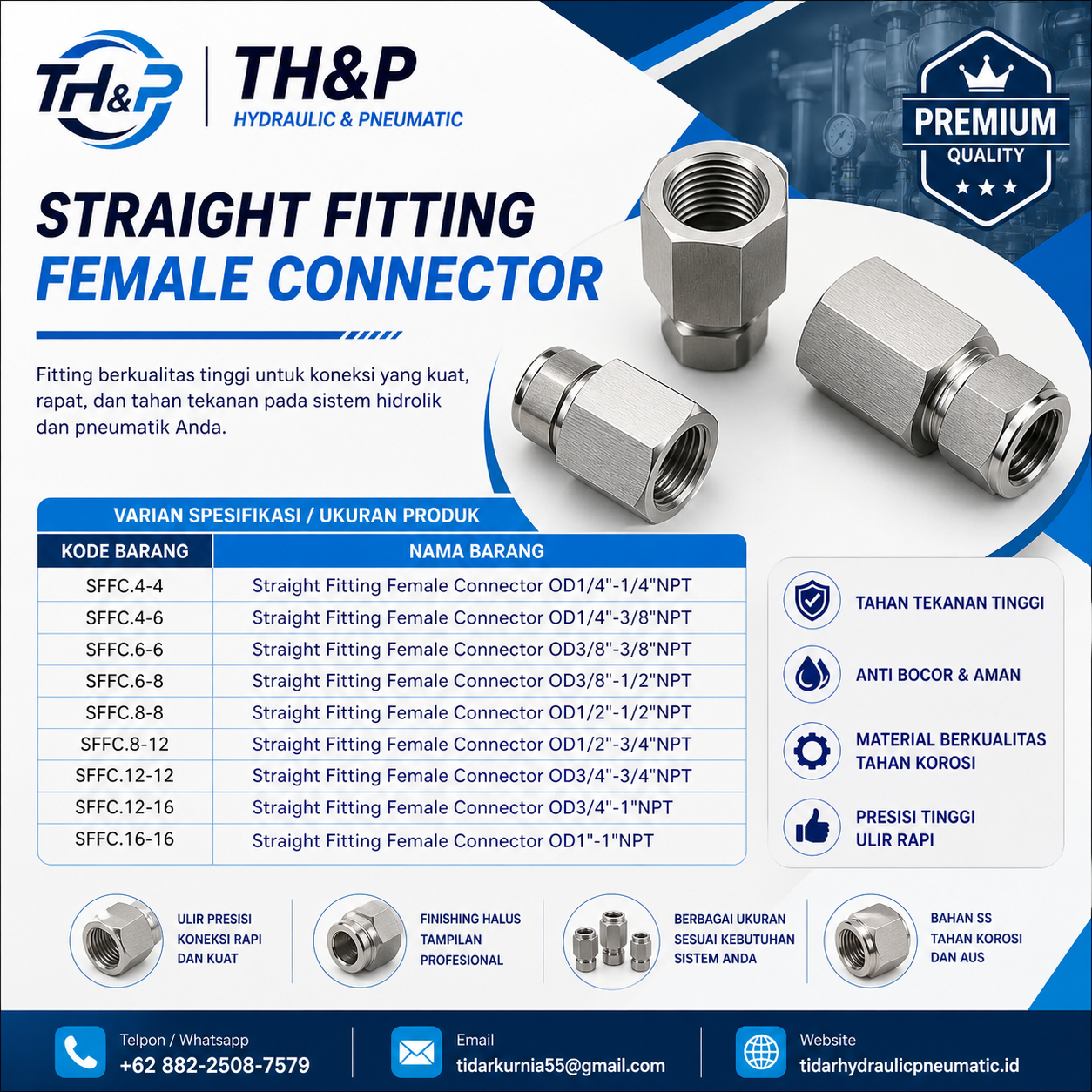 Straight Fitting Female Connector - Gambar 2