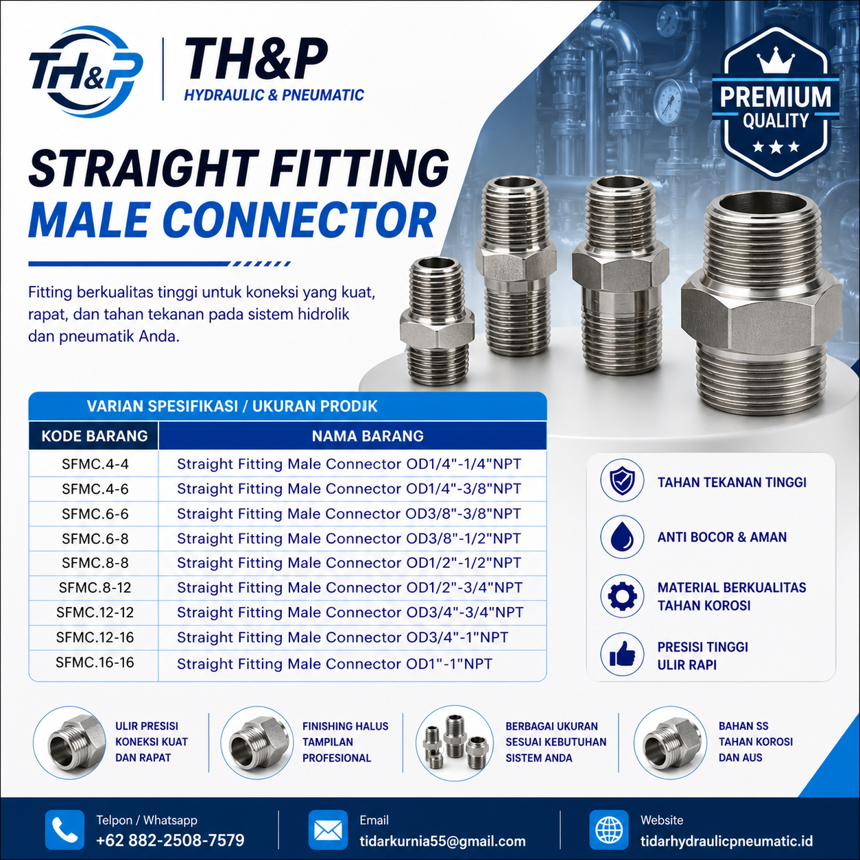 Straight Fitting Male Connector - Gambar 2