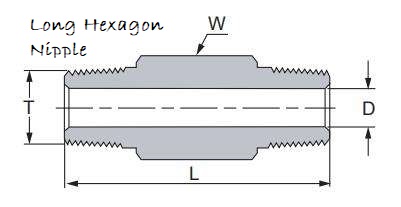 Hex Long Nipple 1/2"NPT Male - Gambar 3